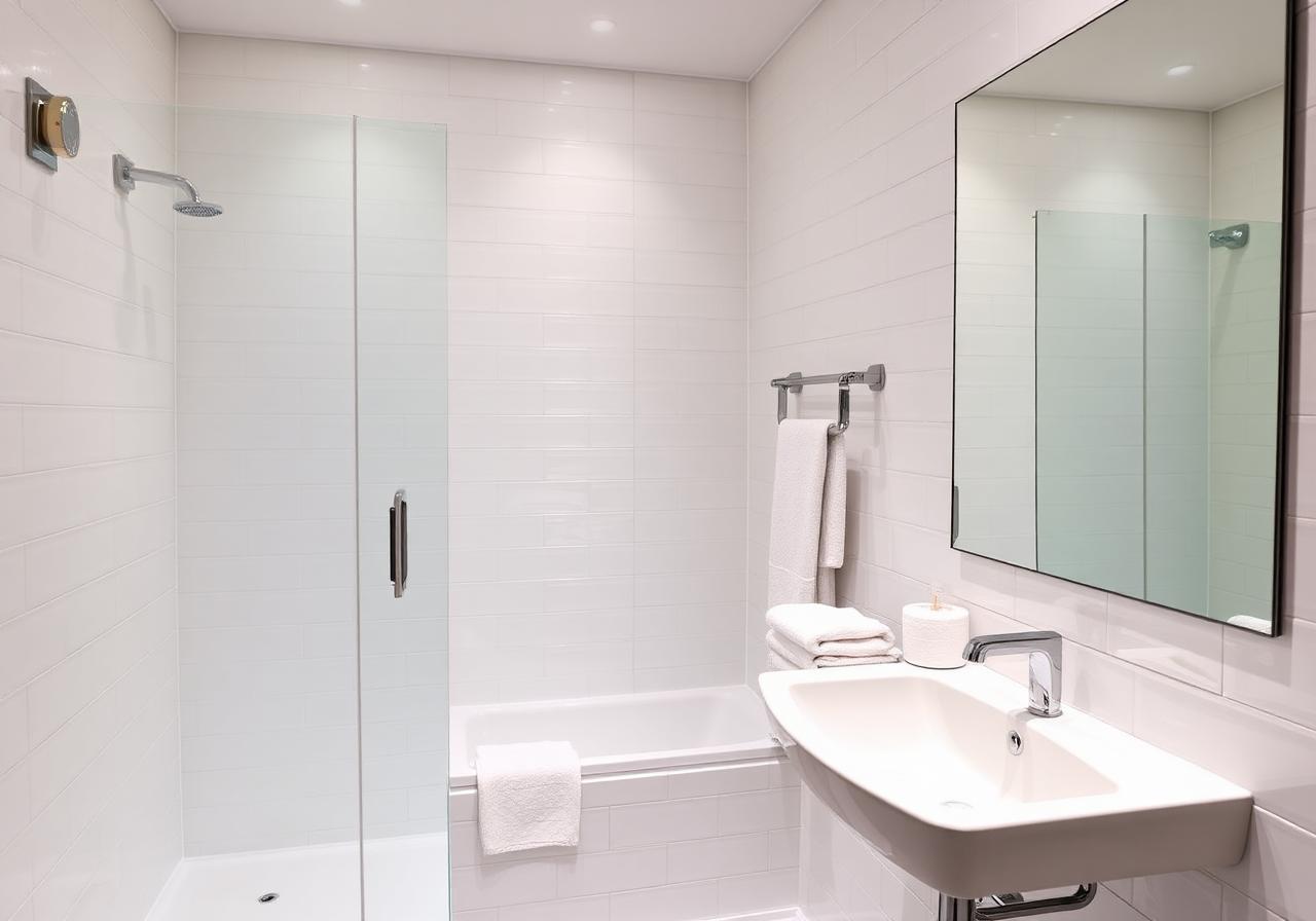 Sparkling clean bathroom with fresh towels
